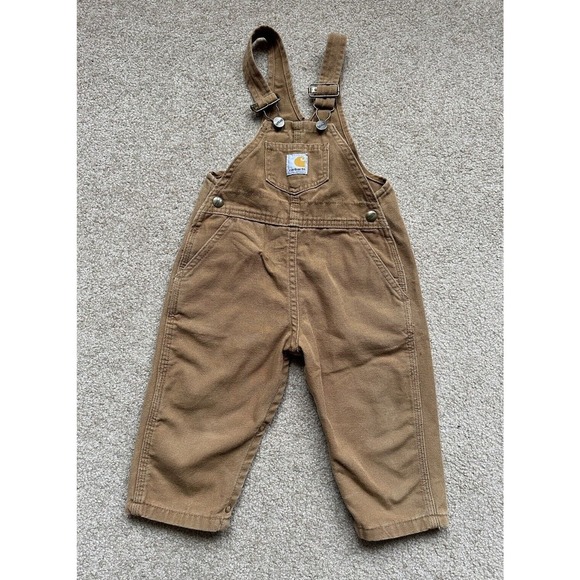 Carhartt Bib Overalls Baby Toddler 24 Months Duck Canvas Faded Brown YIR01 BRN - Picture 1 of 7